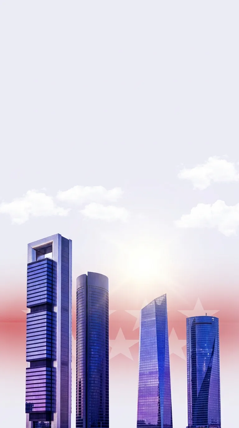 Las Cuatro Torres de Madrid con reflejos en los colores de la web